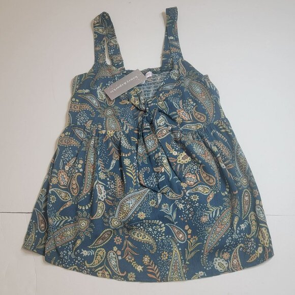Honey & Sparkle Tank Top, Junior M, Blue & Yellow/Green Paisley, Front Tie, NWT - Picture 8 of 12